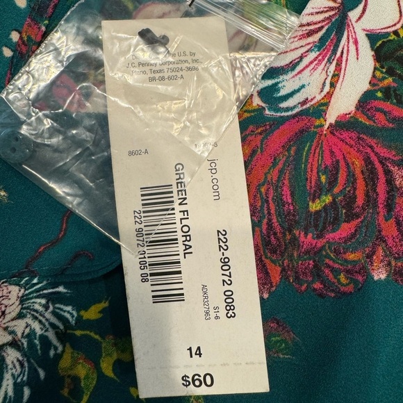 NWT Worthington Dress Emerald Green Floral A-Line Shift Dress w Pockets Size 14 - Picture 6 of 9
